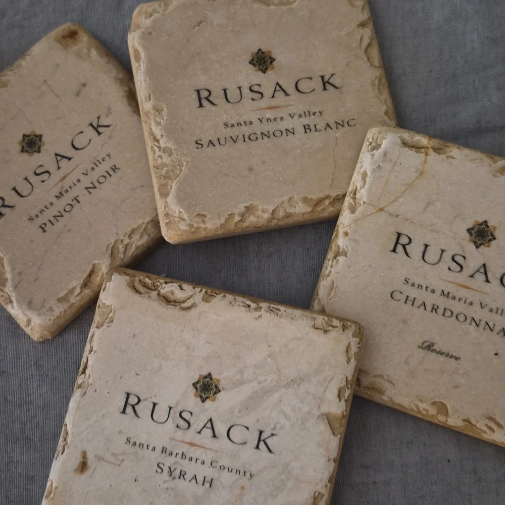 4 Pc Set Rusack Wine Tumbled Marble Stone Coaster Set